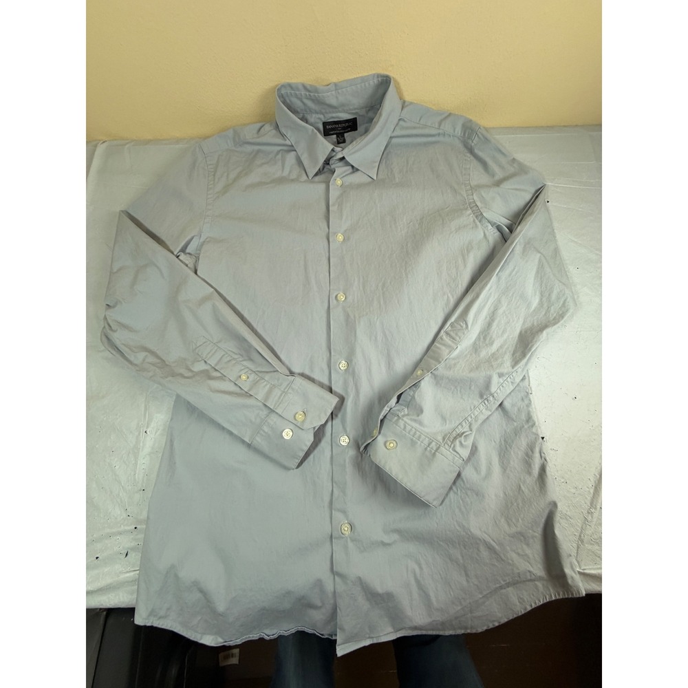 Banana Republic Mens Tailored Slim Fit Stretch Shirt Light Blue 16-16.5 34-35‎ L